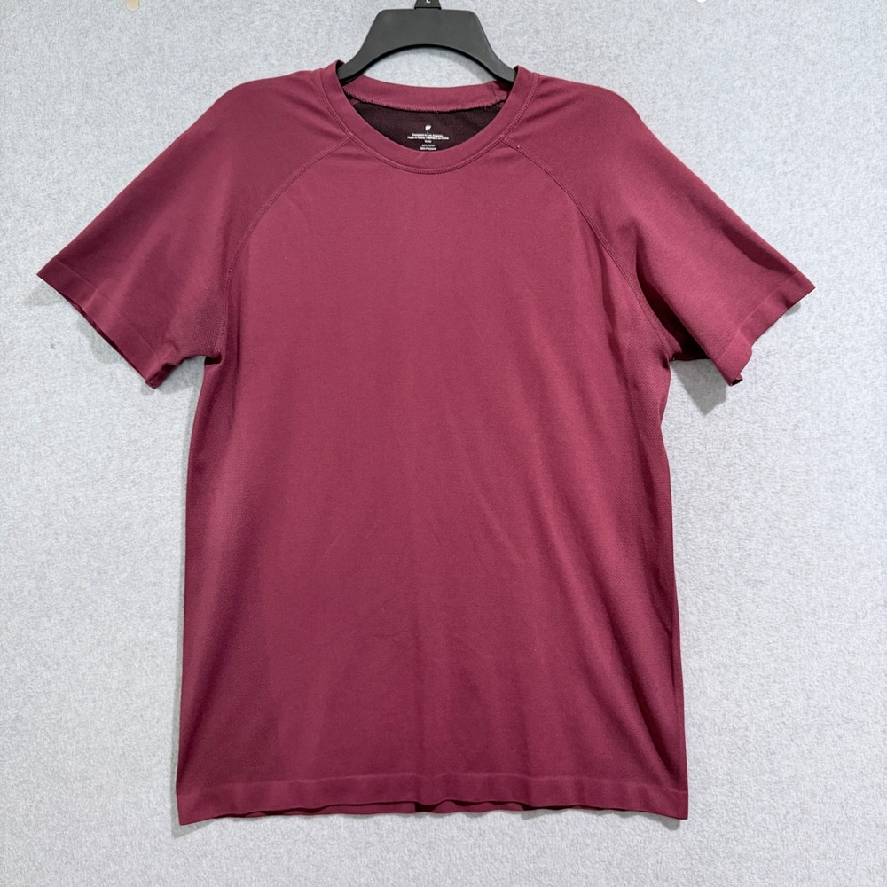 Fabletics Mens Burgundy Short Sleeve Training Tee Raglan Gym Shirt Size L active